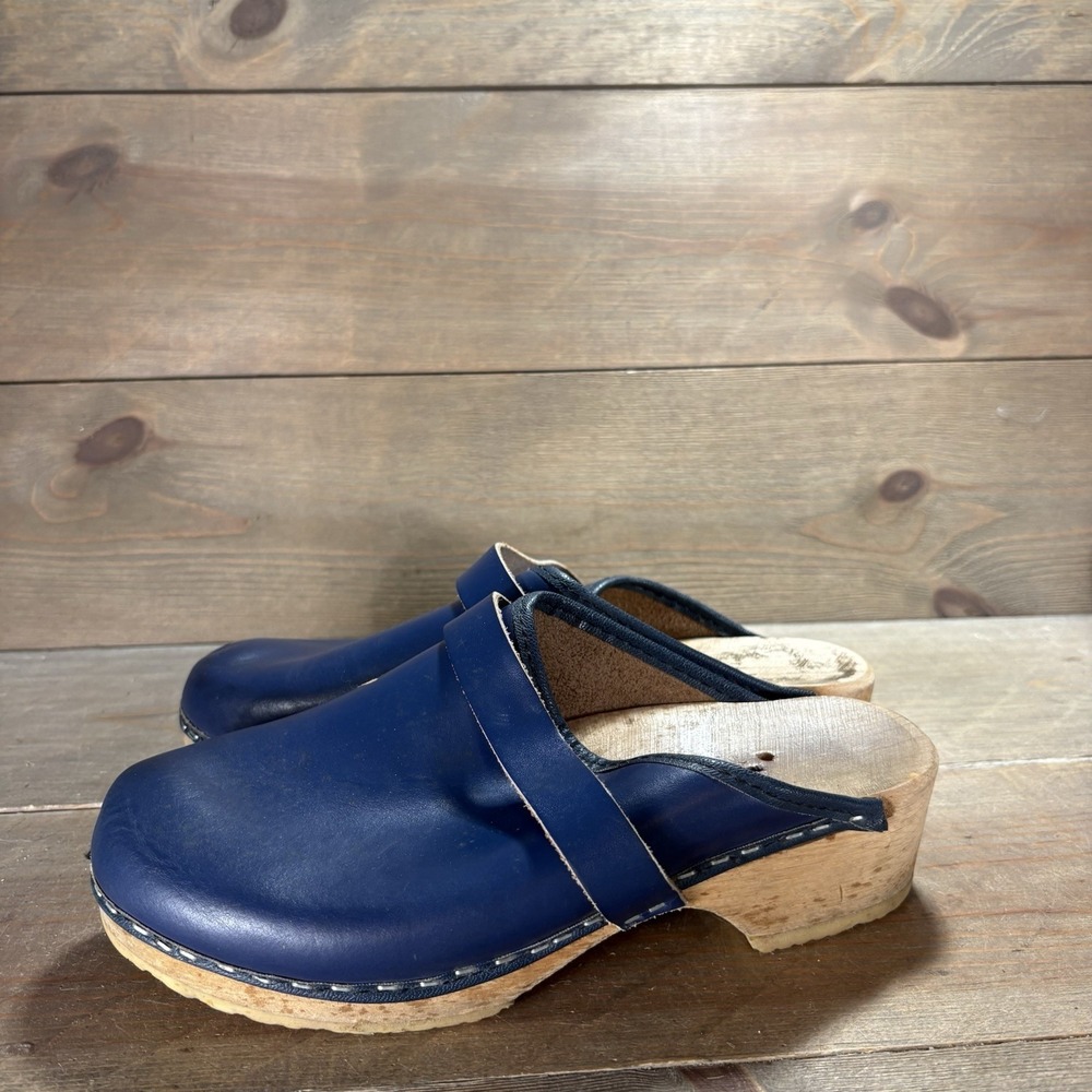 cedar classic womens size 38 shoes blue leather slip on comfort swedish clogs